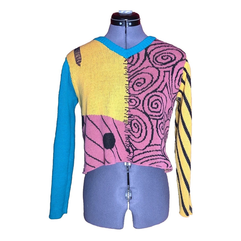 Disney Nightmare Before Christmas Sally Sweater‎ Patchwork Halloween Crop M